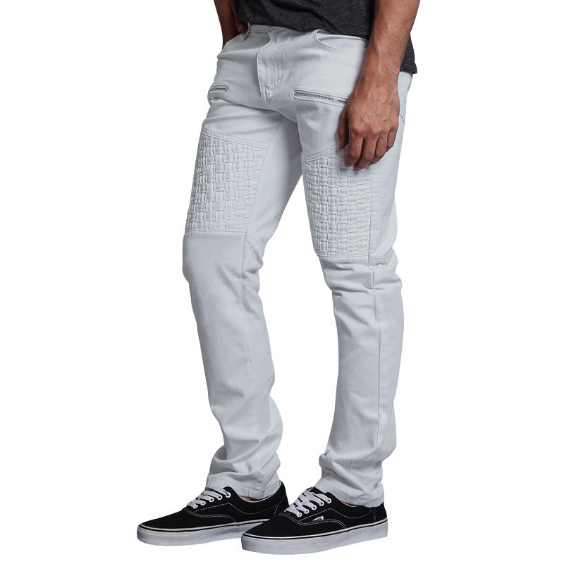 Casual Autumn Men's Personality Leather Stitching Thin Straight-leg Trousers